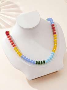 1pc Boho Chic Style Elegant & Sweet Colorful Acrylic Beaded Necklace, Women Holiday Birthday Date Night Party Travel Shopping Casual Daily Accessory - Colorful - View 11