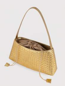 女士仿皮手拿包编织包云朵单肩包适合日常通勤和购物 - 金色 - 查看 3