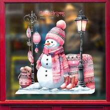 Autocolant pentru fereastră cu om de zăpadă roz de basm - Set autoadeziv pentru decor de sărbători. Design eșarfă și fundă, autocolant pentru sticlă pentru sufragerie și dormitor, cadou ideal pentru fete. Include 1 autocolant pentru sticlă cu om de zăpadă roz de Crăciun și eșarfă, autocolant autoadeziv pentru decor de sărbători pentru sufragerie și dormitor, cadou frumos pentru a îmbunătăți atmosfera de sărbătoare din casa ta.