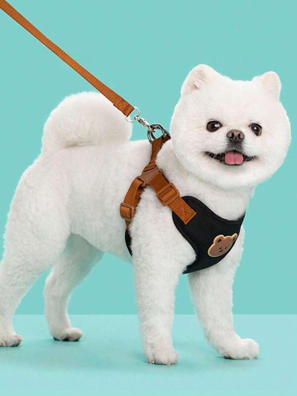 1pc Polyester Breathable Comfortable Cute Bear Pattern Pet Leash Set, Suitable For Small Breeds Like Teddy, Poodle For Outdoor Walking