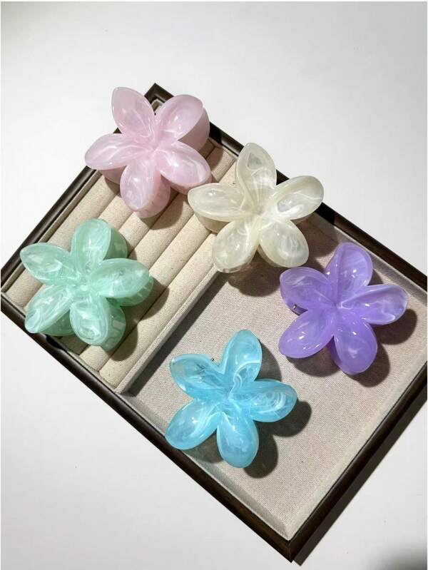 5-Piece Set Of Jelly Color Material Gradient Flower Hair Grab Casual 8cm Hair Clip Elegant Lady Tie Ponytail Hair Accessories Dance Party Decoration Hair Accessories