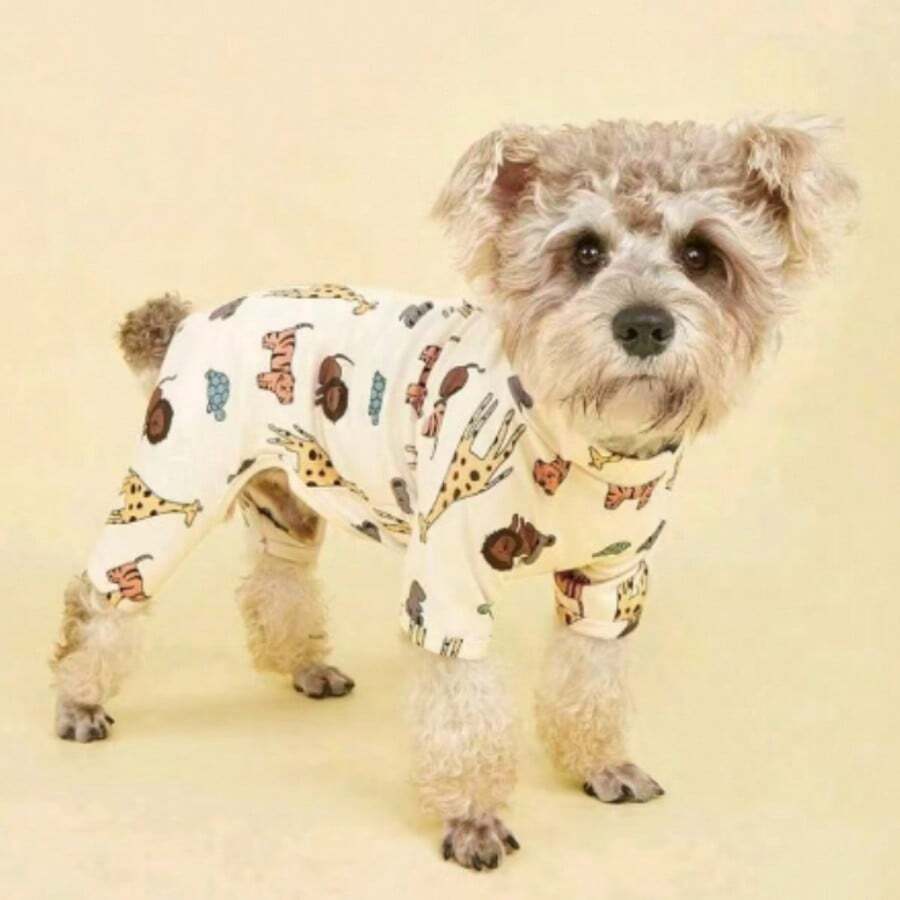 قطعة واحدة بدلة قطة أو كلب صغير بطبعة نمر ذات 4 أرجل، مناسبة للقطط والكلاب الصغيرة، يمكن ارتداؤها يوميًا