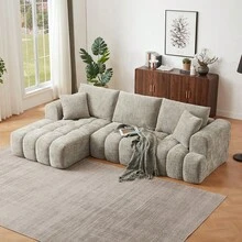 YOGLAD L-Shaped Sectional Sofa With Chaise, Boneless Sofa With Modern Minimalist Design, Chenille Fabric Luxury Modular Sofa Couch For Living Room, No Assembly Required, Convertible Sleeper Sofa Bed, Plush Sponge & Pocket Spring Support, Soft Cloud Couch, Apartment Furniture, Khaki - Khaki (Left Facing Chaise) - 查看 5