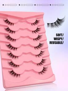 Asiteo 7对猫眼蓬松半眼假睫毛 - 可重复使用，新手友好，自然妆效，透明带半眼假睫毛，假睫毛，睫毛，假睫毛