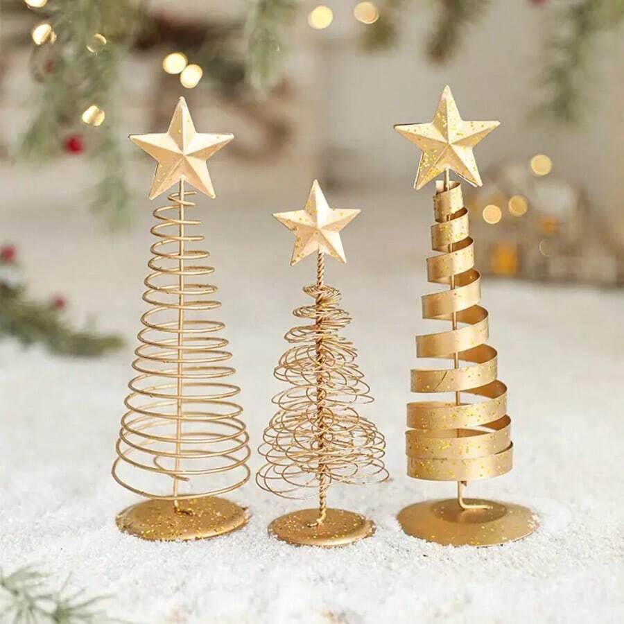1PC,Gold Mini Wrought Iron Christmas Tree, Mini Star Metal Christmas Tree, Tabletop Christmas Tree Decoration For Christmas Party, Home Decoration, Gifts