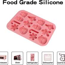 14-Cavity Silicone Christmas Cake Mold With Gingerbread, Candy Canes, Gifts, Trees, Non-Stick, Easy Release & Clean - Pastel Pink/Blue Colors For Holiday Baking, Parties, Gifts - Reusable Baking Mold For Cookies, Ice Cubes, Candies - Compatible With Halloween, Christmas, New Year Celebrations