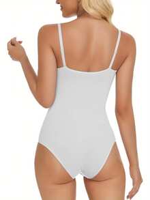 Women Sexy Spaghetti Strap Square Neck Thong Bodysuit Backless Camisoles Halter Tank Top - 白色 - 查看 3