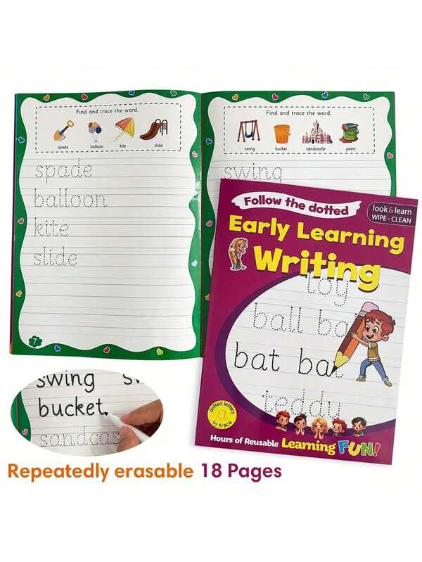 Caderno de prática de caligrafia com alfabeto e números em inglês A4, livro de exercícios educativos para aprendizagem precoce apagável