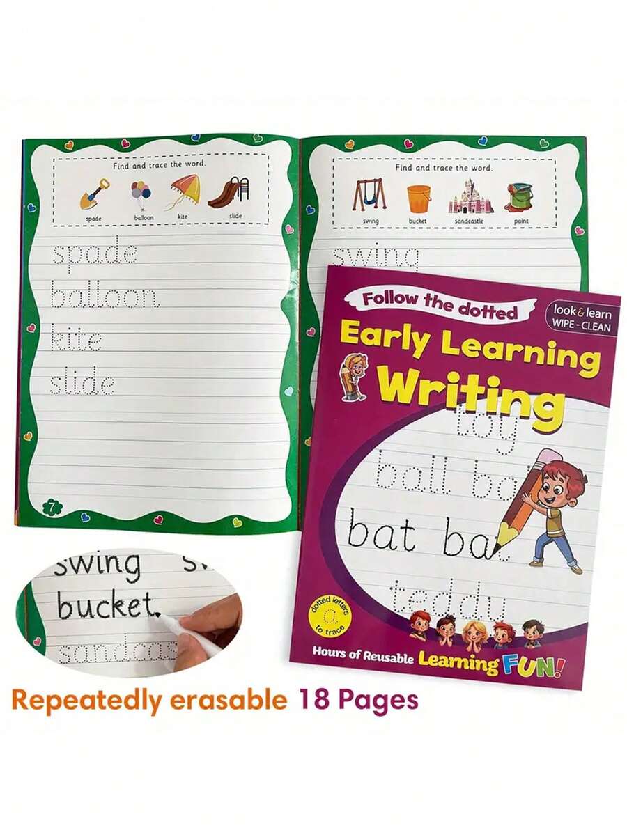 Caderno de prática de caligrafia com alfabeto e números em inglês A4, livro de exercícios educativos para aprendizagem precoce apagável