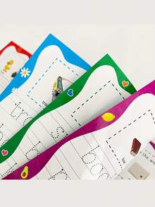 Caderno de prática de caligrafia com alfabeto e números em inglês A4, livro de exercícios educativos para aprendizagem precoce apagável