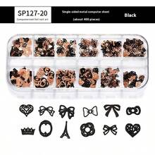 1盒彩色美甲贴纸金属指甲饰混合尺寸美甲用品3D蝴蝶爱花布洛克美甲配件DIY指甲宝石美甲用品适合女孩女士指甲 - 彩色 - 查看 6