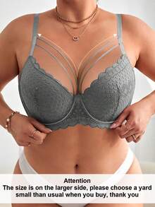 MIMILEMON Plus Size Grey Lace Underwire Bra With Lift Support - Grey - View 1