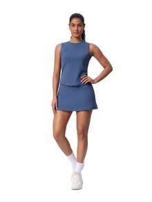 MathCat 2 Piece Tennis Skirt Set For Women Tennis Skirt Sets Athletic Workout Dress Tank Top Golf Outfits - 海軍藍色 - 查看 6