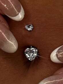 1 Piece Of Stainless Steel Navel Ring With Heart-Shaped Zirconia Inlay For Women. Sexy, Charming And Shiny Body Piercing Jewelry, Suitable For Parties And Daily Wear. - Silver - View 1