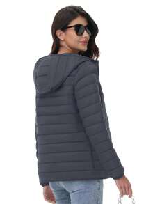 Cotrasen Giacche Trapuntate Impermeabili con Cappuccio Donna Leggere Antivento Invernali Cappotti Casual - Grigio Scuro - Visualizzare 4