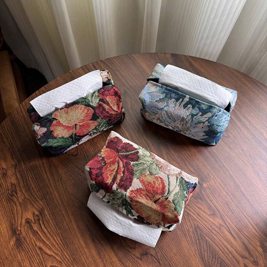 多巴胺纸巾袋刺绣纸巾盒车载纸巾架客厅茶几高档编织餐巾收纳袋 - 彩色 - 查看 1