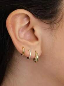 6pcs Minimalist Basic Copper Alloy Cubic Zirconia Earring Set, Suitable For Women's Daily Wear - Yellow Gold - View 13