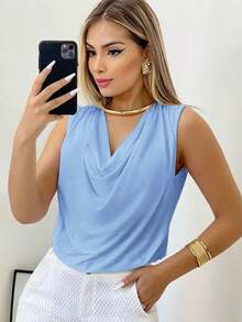 Women's Suplex Tank Top With A Simple Boba Collar For Summer - 薄荷藍 - 查看 1