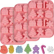 14-Cavity Silicone Christmas Cake Mold With Gingerbread, Candy Canes, Gifts, Trees, Non-Stick, Easy Release & Clean - Pastel Pink/Blue Colors For Holiday Baking, Parties, Gifts - Reusable Baking Mold For Cookies, Ice Cubes, Candies - Compatible With Halloween, Christmas, New Year Celebrations