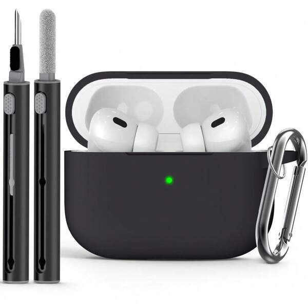 Ensemble de boîtiers de protection en silicone unisexes compatibles avec Apple, comprenant un étui de couleur unie et une brosse de nettoyage