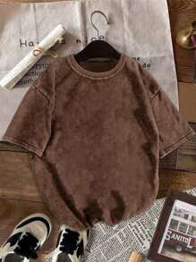 YUNCHIC - Men's Washed Casual Style, Creative Cartoon Pattern, Comfortable Short Sleeve Suitable For Outdoor And Indoor Wear In Summer - Coffee Brown - View 2