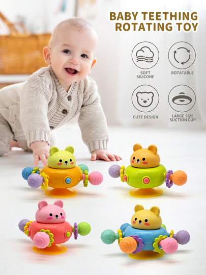 Baby Teether Cute Bear Spinning Toy, Manhattan Baby Sensory Gripping Ball Toy, Montessori Learning And Development Toys, Suction Cup Spinning, Designed For Newborns, Soothing Teether, Soothes Baby's Emotions, Promotes Motor And Cognitive Development, Suitable For Newborns 0-3 Years Old, For Both Male And Female Babies (Accessory Colors Randomized), Suitable For Back-To-School Season, Halloween, Christmas