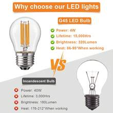 6 件装 G45 4W 复古球形 LED 灯丝爱迪生灯泡 E27 220V 可调光复古风格仿古色调玻璃 40W 白炽灯等效 320LM 2700K 暖白光灯适用于家用吊灯仿古灯具 - 4W Clear Glass - 查看 7