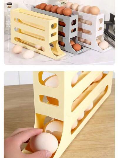 4-Layer Refrigerator Egg Rack, Large-Capacity Egg Dispenser, Egg Storage Box, Space-Saving, Refrigerator Side Door Storage Box Egg Rack, Automatic Rolling Egg Box Fresh-Keeping Box Refrigerator Storage Artifact And Storage, Large-Capacity Refrigerator Special Egg Rack Storage Box, ABS Material