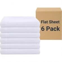 White Bulk Flat Sheets Only King Size 6 Pack, Easy Sort By Color-Coded Hem Threads, Soft Durable Brushed Microfiber Fabric, Hotel Airbnb Essentials, 105x102, Luxury Comfortable Sheets - trắng - Xem 6