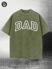 Washed,New Dad's Gift Hoodie HikingWashed,Washed Printed T-Shirt, Seasonal Casual Men's T-Shirt, Round Neck Cotton Short-Sleeved T-Shirt, Christmas Gift. - 軍綠色 - 查看 1