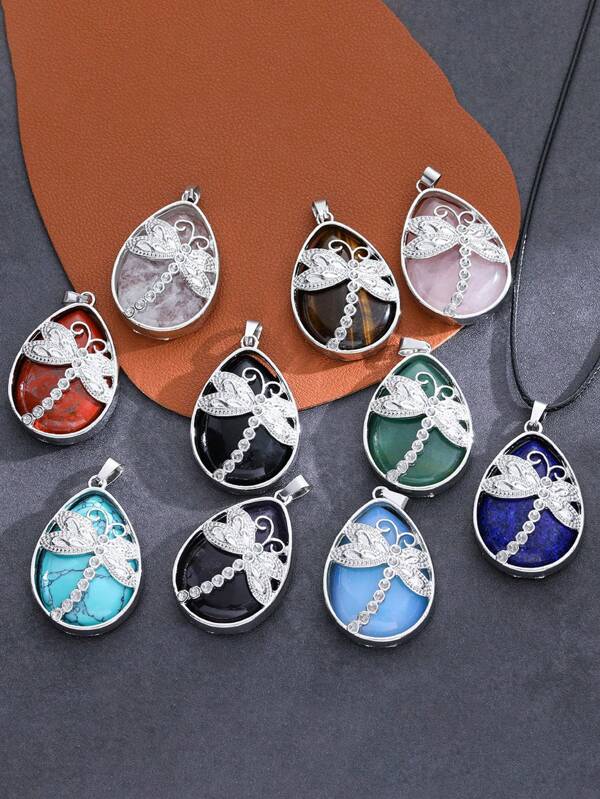 1pc Vintage Natural Crystal Semi-Precious DIY Dragonfly Purple Crystal Pendant, Primitive Dowsing Necklace Pendant (Natural Stone Color And Patterns May Vary Slightly)