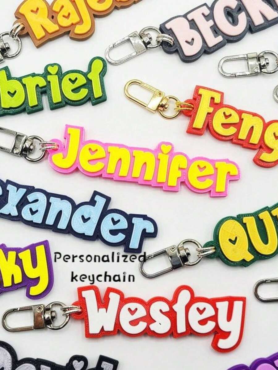 Personalized Heart-Shaped Keychain / Multi-Color Personalized Keychain / Keyring / Luggage Tag / Name Tag - 3D Printed Plastic Keychain, Back To School/Wedding/Bridesmaid Gift