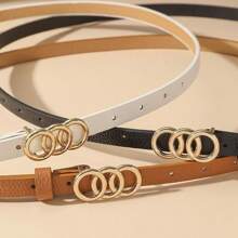 3pcs Women's Simple Triple Ring Buckle Decorative Belt, Suitable For Sweaters, Coats, Dresses, Jeans, Trousers, Daily Use Fall, Autumn, Halloween