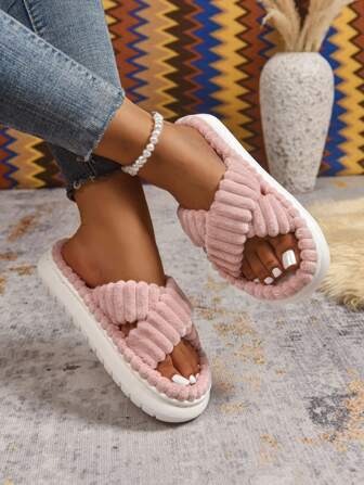 1 Pair Women's Fashionable & Comfortable House Slippers, Soft Rubber Sole, Criss-Cross Upper, Providing Comfort For Casual & Home Wear