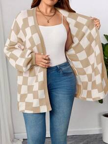 كارديجان متريل مضفر كاجوال بياقة مستديرة أكمام طويلة بمقاسات كبيرة