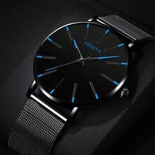 Geneva Men's Minimalist Watch With Metal Strap - Blue - View 2