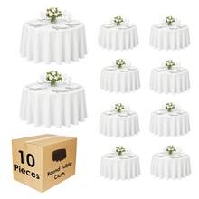 10 Pack Round Premium Tablecloth, Wrinkle Round Table Clothes, Washable Polyester Table Clothes Cover For Kitchen Dining, Wedding Birthday Party, Buffet Restaurant, Banquet - White - View 1