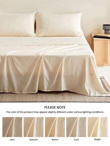 Juego de sábanas y fundas de almohada de 3/4 piezas con bolsillo profundo de 10 pulgadas, sábana plana*1, sábana ajustable*1, funda de almohada*1/2, sábanas de poliéster refrescantes para durmientes con calor, calidad de hotel de lujo, resistente a la contracción, lavable a máquina, para ropa de cama del hogar y ropa de cama esencial para dormitorios escolares, beige, certificado Oeko-Tex