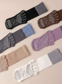 A Pair Of Women's Winter Yoga Five-Toe Socks, Knitted Fabric, Anti-Slip Pilates Leggings, Calf Socks Ballet, Only Hand-Washable, Suitable For Fitness And Young People, Running, Yoga, Fitness, Cycling, Middle Calf Compression Socks