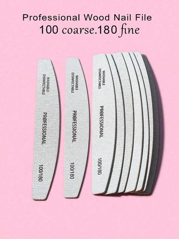 10 Piezas Medialuna 100/180 Grano Limas de Uñas de Madera Doble Cara Tablas de Esmeril Lavables Tablas de Esmeril Reutilizables Pulidor de Uñas Herramientas de Manicura para Uñas Naturales Uso Doméstico y Salón Bloque de Lijado de Uñas