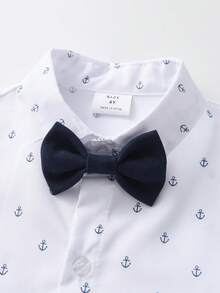 BOARNSEORL Bộ 3 trang phục quý ông cho bé trai, áo sơ mi dài tay in họa tiết ngẫu nhiên có nơ, áo khoác vest màu xanh navy và quần dài, thời trang cho tiệc sinh nhật, đám cưới, lễ rửa tội, kỷ niệm - Màu xanh hải quân - Xem 8