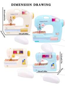 Set di macchine da cucire elettriche giocattolo per bambini, set fai-da-te per cucire vestiti in miniatura, accessori da sarta per il gioco di ruolo delle ragazze, mini strumenti di apprendimento della cucitura, decorazione per la stanza di apprendimento della cucitura, adatto per riparare vari indumenti piccoli