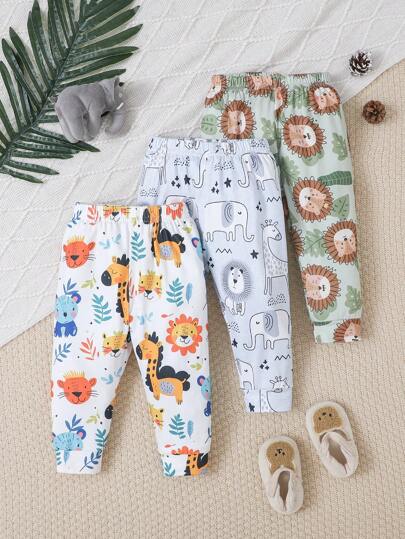 3pcs/Set Toddler Baby Boys Cartoon Print Long Pants For Autumn/Winter
