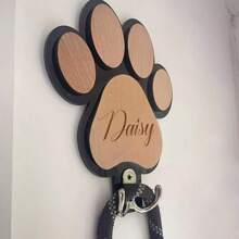 Personalized Paw Print Wooden Dog Leash Hanger, Custom Engraved Wall Hook - Suitable For Collars And Coats, Durable Wood Material With Paw Design, Perfect Decorative Keepsake Gift For Pet Lovers