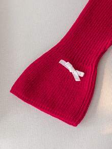 Girls & Teens' Elegant Flare Sleeve Bow Decor Short Knit Pullover Sweater, Suitable For Daily, Vacation, Spring, Autumn, Winter