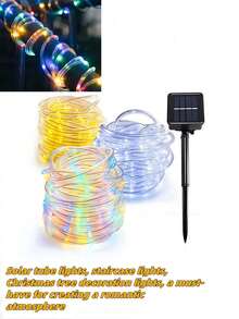 1 Piece Of Colorful LED Tube Light, A Home Decoration Solar Tube Light, Available With 50/100/200/300 Bulbs, With Options For Warm Color/Multicolor/White/Blue, And Various Styles To Choose From. Fun Outdoor Garden Party Decorative Light With 8 Flashing Modes, Solar Powered, Rainproof, And Wire-Free. Luxury Outdoor Camping Decorative Light - Multicolor - View 9