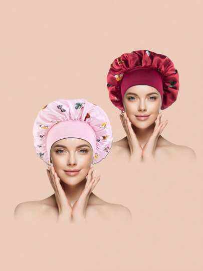 1pc Women's Wide Brim Butterfly Flower Printed Stretchy Chemo Cap, Salon Sleeping Hat