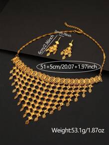 3pcs Exaggerated Personalized Geometric Floral Leaf Pendant Tassel Necklace And Earrings Jewelry Set, Suitable For Dubai & Vietnam Bride Wedding