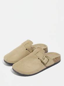 女士方头平底穆勒鞋一脚蹬休闲乐福鞋优雅舒适适合春季、秋季、派对、海滩、厚底平底鞋 - 卡其色 - 查看 5