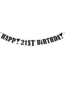 1pc HAPPY BIRTHDAY Pull Flag, 18/21/30/40/50/60 Black/Gold/Silver/Rose Gold/Champagne Gold/Blue Birthday Party Decoration Pull Flag Banner - Multicolor - View 22